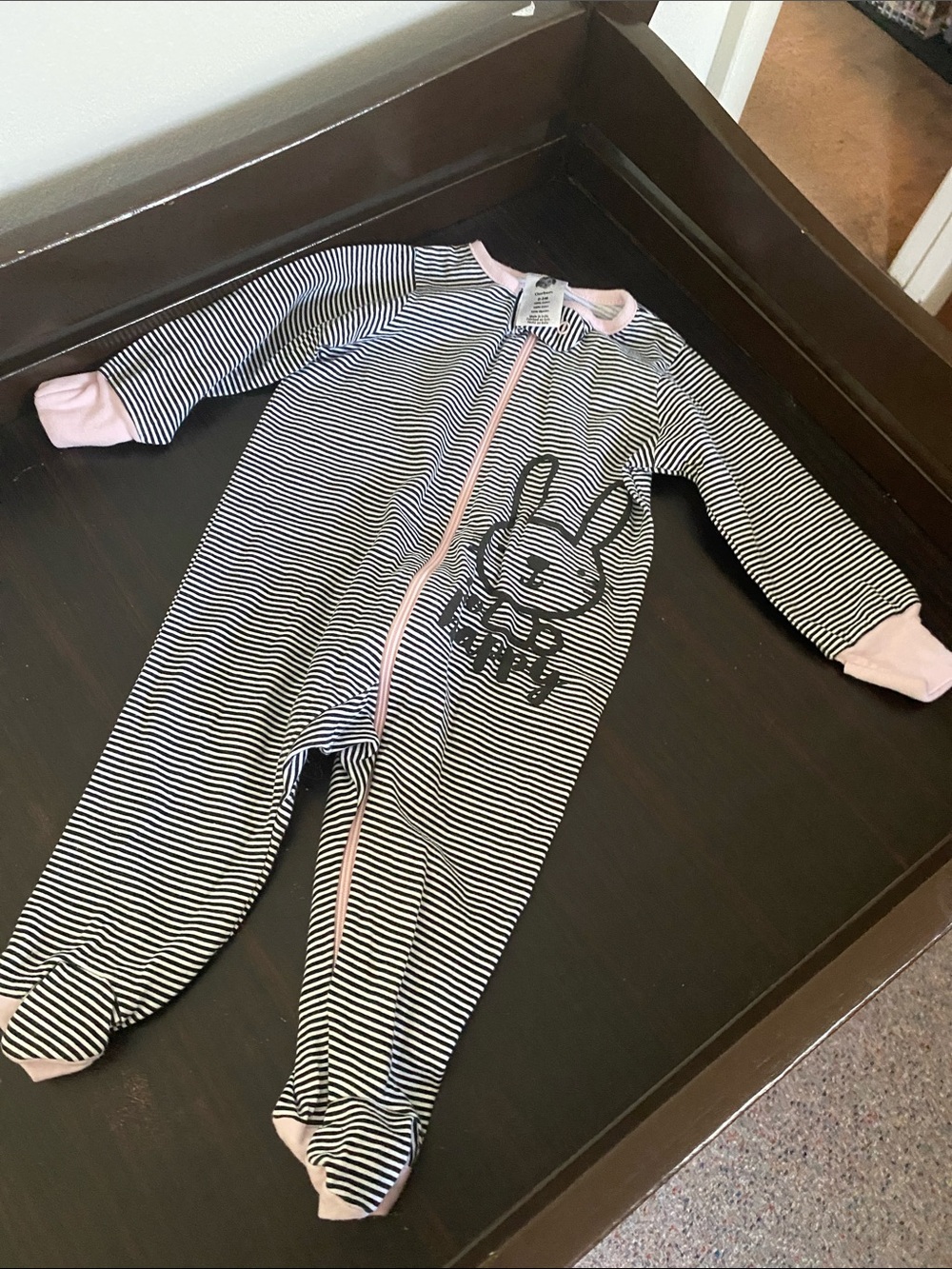 Gerber Black & White Striped Footed One-Piece with Pink Accents